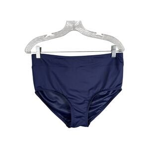Lands’ End 10 High-Waisted Swim Brief Bikini Bottom Chlorine Resistant Navy Blue